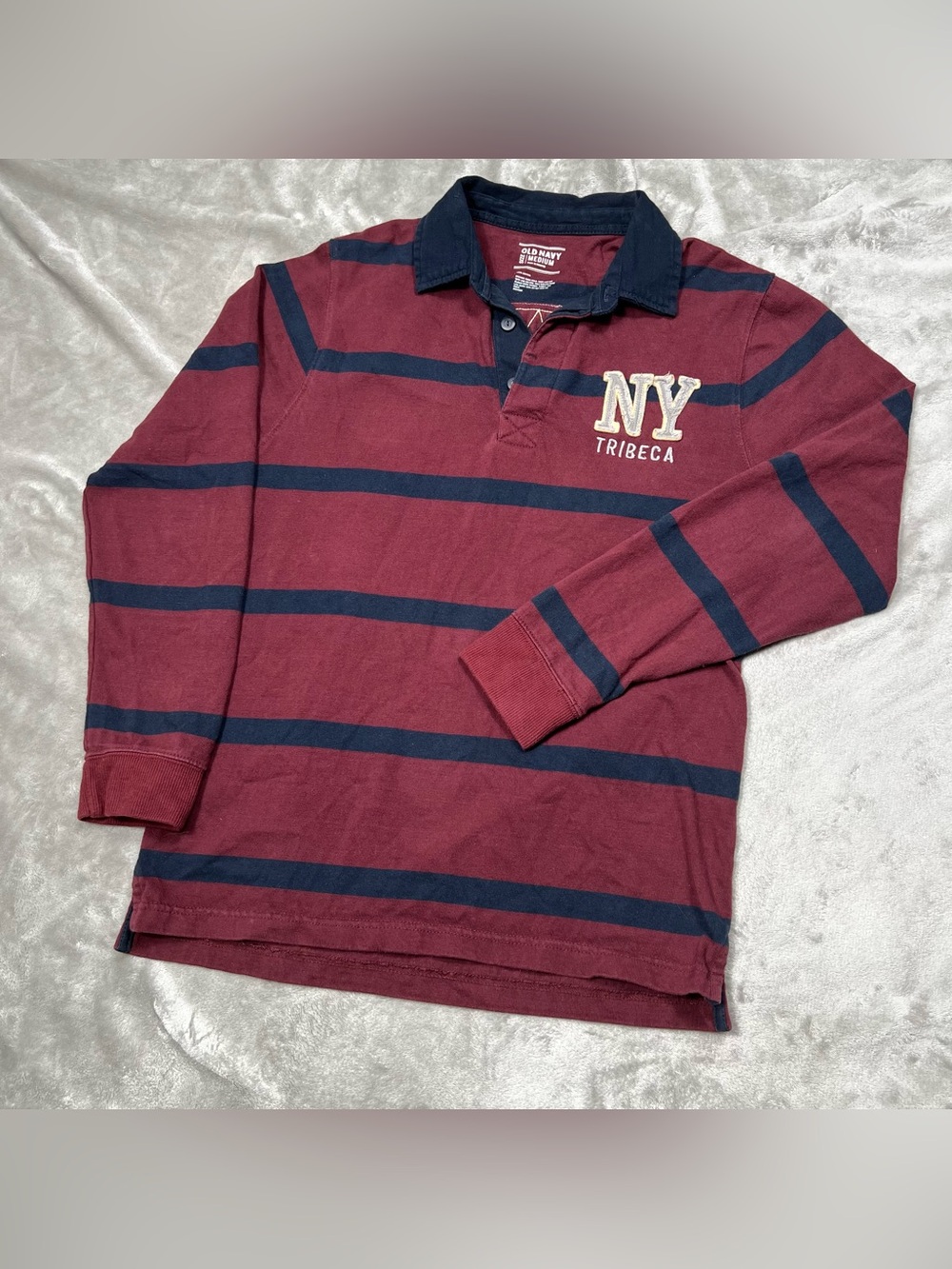 Y2K Old Navy #3 Rugby Polo Mens M Red/Blue Striped NY Tribeca Preppy L/S Vintage